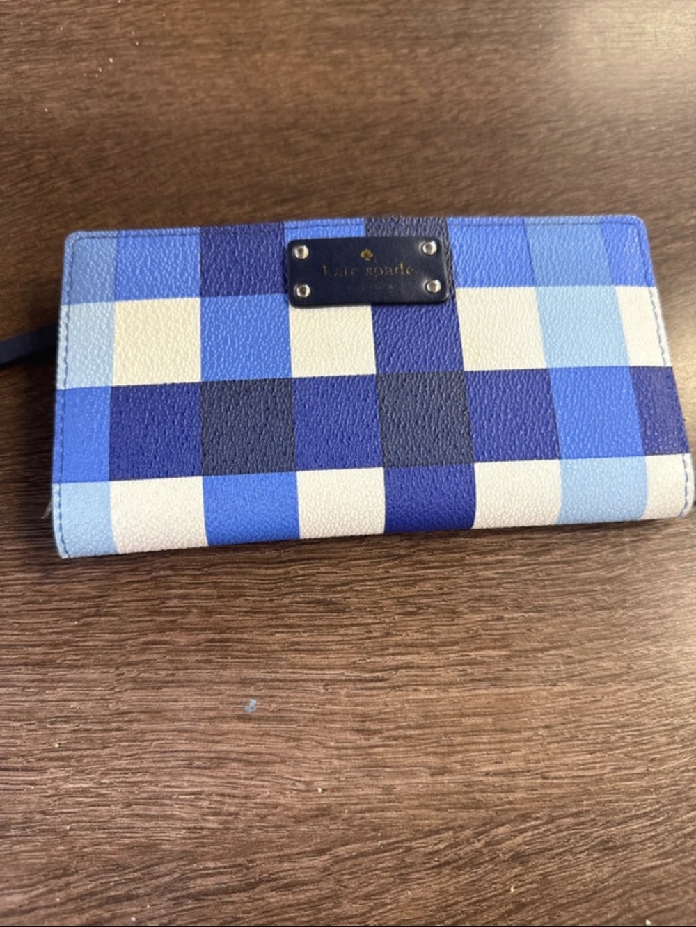 kate spade Blue Checkerboard Zip Wallet